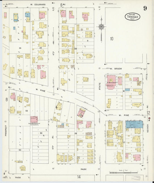 Sanborn Fire Insurance Map from Trinidad, Las Animas County, Colorado (1912), Sheet #0009 - Historic Sanborn Fire Insurance Map Print, vintage old map wall art, antique decor, genealogy gift, Colorado Colorado map