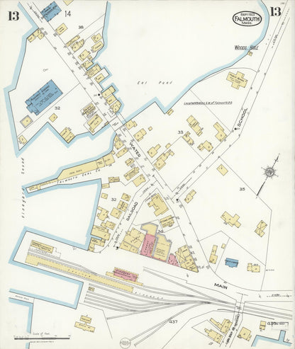 Sanborn Fire Insurance Map from Falmouth, Barnstable County, Massachusetts (1923), Sheet #0013 - Complete Map Set gallery image, historic Sanborn map, vintage wall art, Massachusetts Massachusetts
