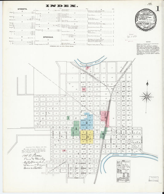 Sanborn Fire Insurance Map from Junction City, Geary County, Kansas (1892), Sheet #0001 - Complete Map Set gallery image, historic Sanborn map, vintage wall art, Kansas Kansas