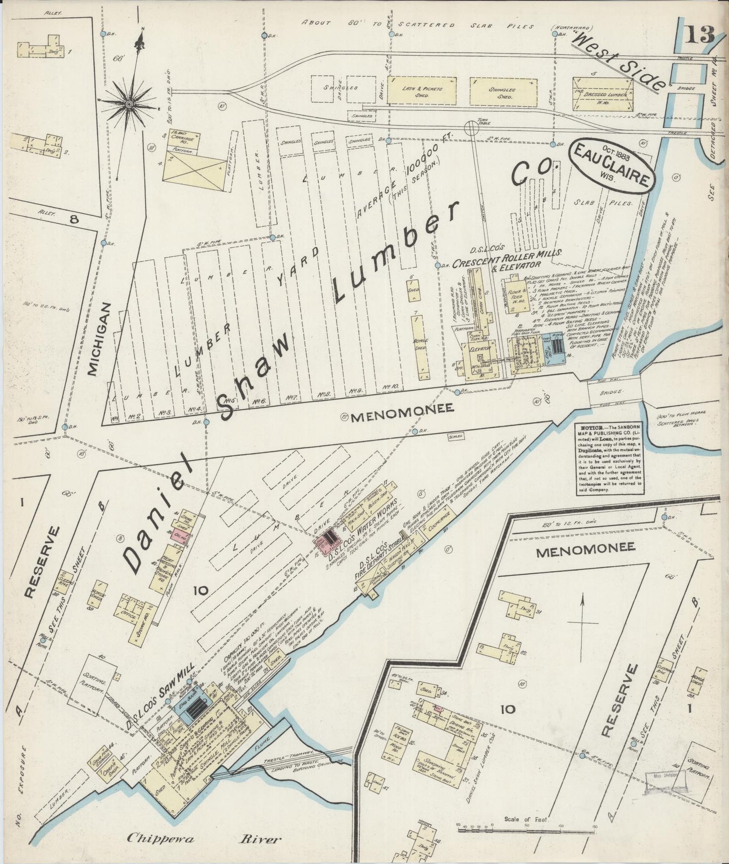 Sanborn Fire Insurance Map from Eau Claire, Eau Claire County, Wisconsin (1883), Sheet #0013 - Complete Map Set gallery image, historic Sanborn map, vintage wall art, Wisconsin Wisconsin
