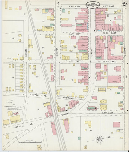Sanborn Fire Insurance Map from Charlottesville, Independent Cities, Virginia (1896), Sheet #0002 - Historic Sanborn Fire Insurance Map Print, vintage old map wall art, antique decor, genealogy gift, Virginia Virginia map