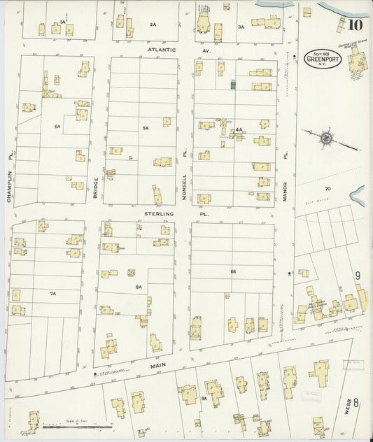 Sanborn Fire Insurance Map from Greenport, Suffolk County, New York (1909), Sheet #0010 - Historic Sanborn Fire Insurance Map Print, vintage old map wall art, antique decor, genealogy gift, New York New York map