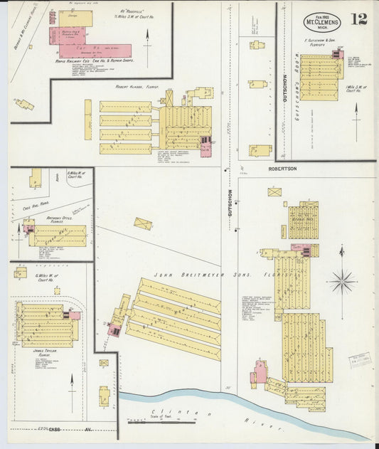 Sanborn Fire Insurance Map from Mount Clemens, Macomb County, Michigan (1903), Sheet #0012 - Historic Sanborn Fire Insurance Map Print, vintage old map wall art, antique decor, genealogy gift, Michigan Michigan map