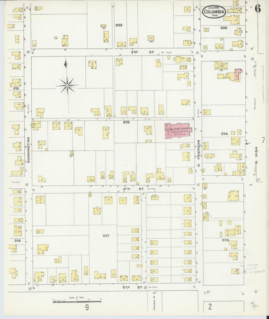 Sanborn Fire Insurance Map from Columbia, Maury County, Tennessee (1909), Sheet #0006 - Historic Sanborn Fire Insurance Map Print, vintage old map wall art, antique decor, genealogy gift, Tennessee Tennessee map