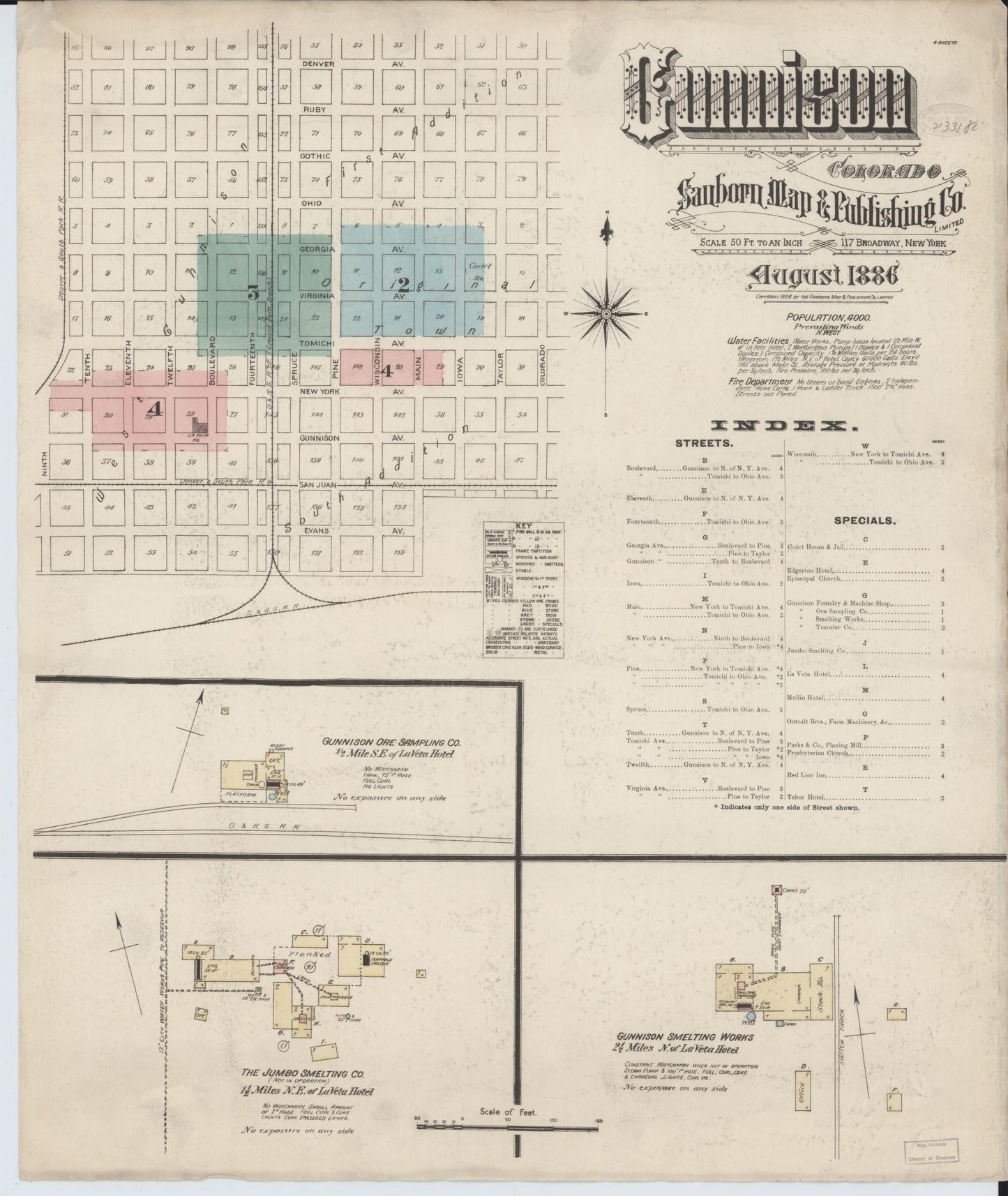 Sanborn Fire Insurance Map from Gunnison, Gunnison County, Colorado (1886), Sheet #0001 - Complete Map Set gallery image, historic Sanborn map, vintage wall art, Colorado Colorado