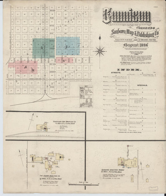 Sanborn Fire Insurance Map from Gunnison, Gunnison County, Colorado (1886), Sheet #0001 - Complete Map Set gallery image, historic Sanborn map, vintage wall art, Colorado Colorado