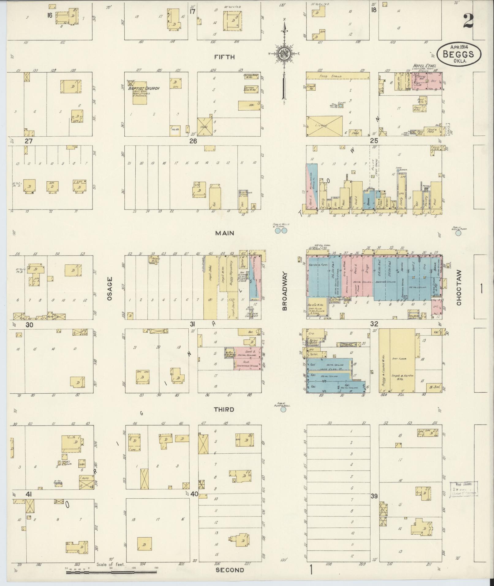 Sanborn Fire Insurance Map from Beggs, Okmulgee County, Oklahoma (1914), Sheet #0002 - Historic Sanborn Fire Insurance Map Print, vintage old map wall art, antique decor, genealogy gift, Oklahoma Oklahoma map