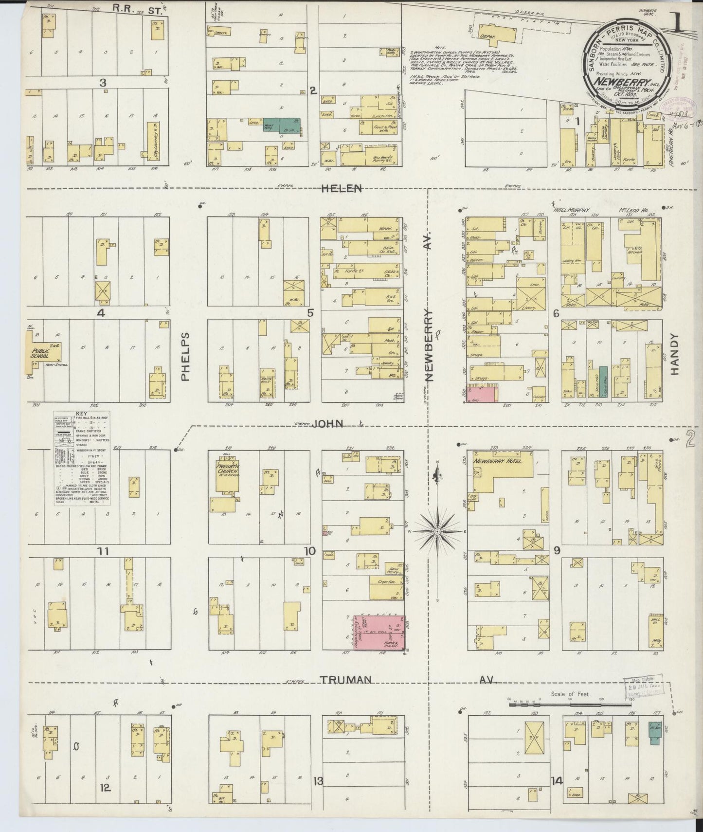 Sanborn Fire Insurance Map from Newberry, Luce County, Michigan (1893), Sheet #0001 - Complete Map Set gallery image, historic Sanborn map, vintage wall art, Michigan Michigan