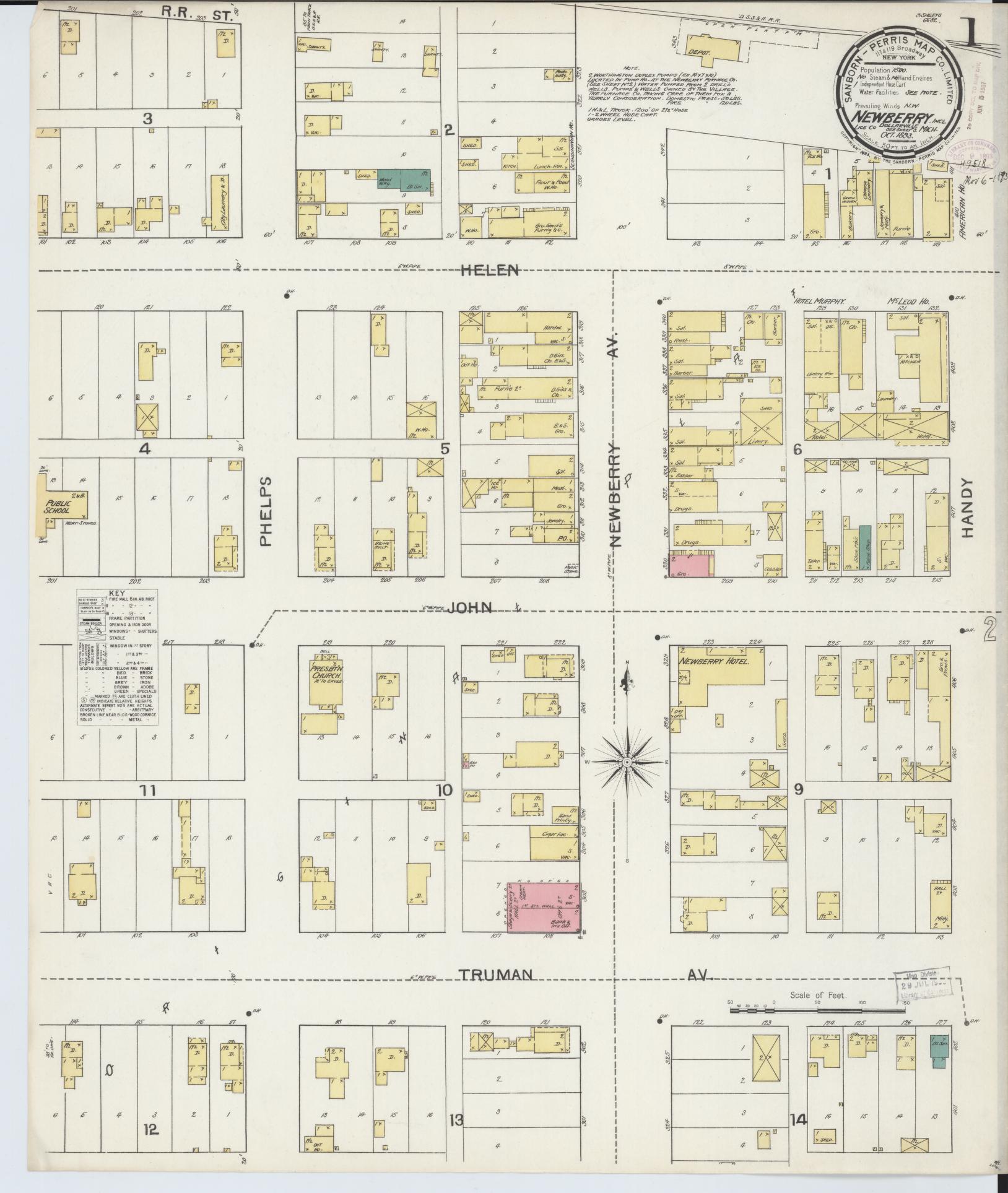 Sanborn Fire Insurance Map from Newberry, Luce County, Michigan (1893), Sheet #0001 - Complete Map Set gallery image, historic Sanborn map, vintage wall art, Michigan Michigan