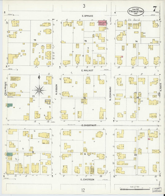 Sanborn Fire Insurance Map from Princeton, Gibson County, Indiana (1907), Sheet #0007 - Historic Sanborn Fire Insurance Map Print, vintage old map wall art, antique decor, genealogy gift, Indiana Indiana map