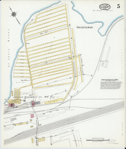 Sanborn Fire Insurance Map from Cloquet, Carlton County, Minnesota (1919), Sheet #0005 - Historic Sanborn Fire Insurance Map Print, vintage old map wall art, antique decor, genealogy gift, Minnesota Minnesota map