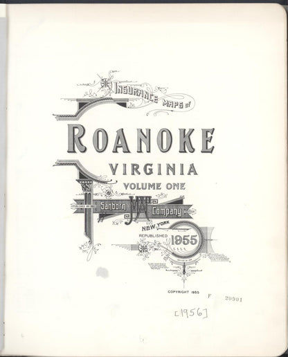 Sanborn Fire Insurance Map from Roanoke, Independent Cities, Virginia (1955), Sheet #0001 - Historic Sanborn Fire Insurance Map Print, vintage old map wall art, antique decor, genealogy gift, Virginia Virginia map