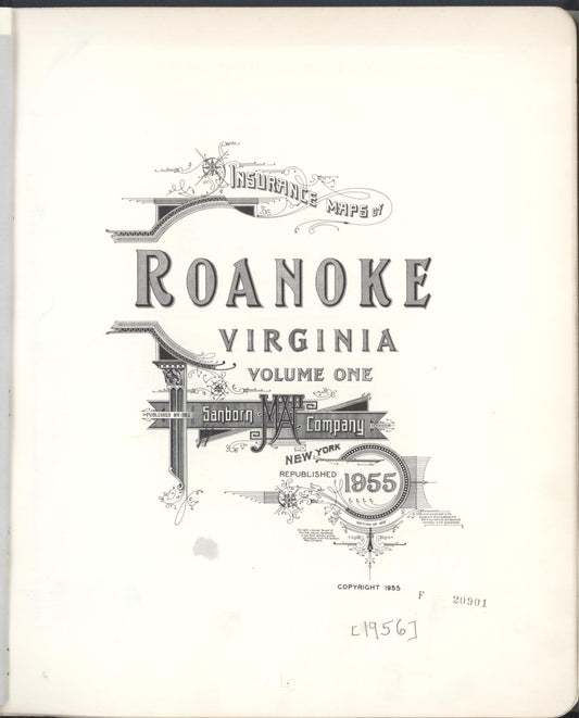 Sanborn Fire Insurance Map from Roanoke, Independent Cities, Virginia (1955), Sheet #0001 - Historic Sanborn Fire Insurance Map Print, vintage old map wall art, antique decor, genealogy gift, Virginia Virginia map