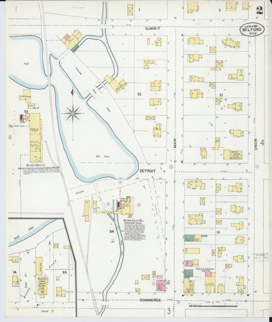 Sanborn Fire Insurance Map from Milford, Oakland County, Michigan (1901), Sheet #0002 - Historic Sanborn Fire Insurance Map Print, vintage old map wall art, antique decor, genealogy gift, Michigan Michigan map