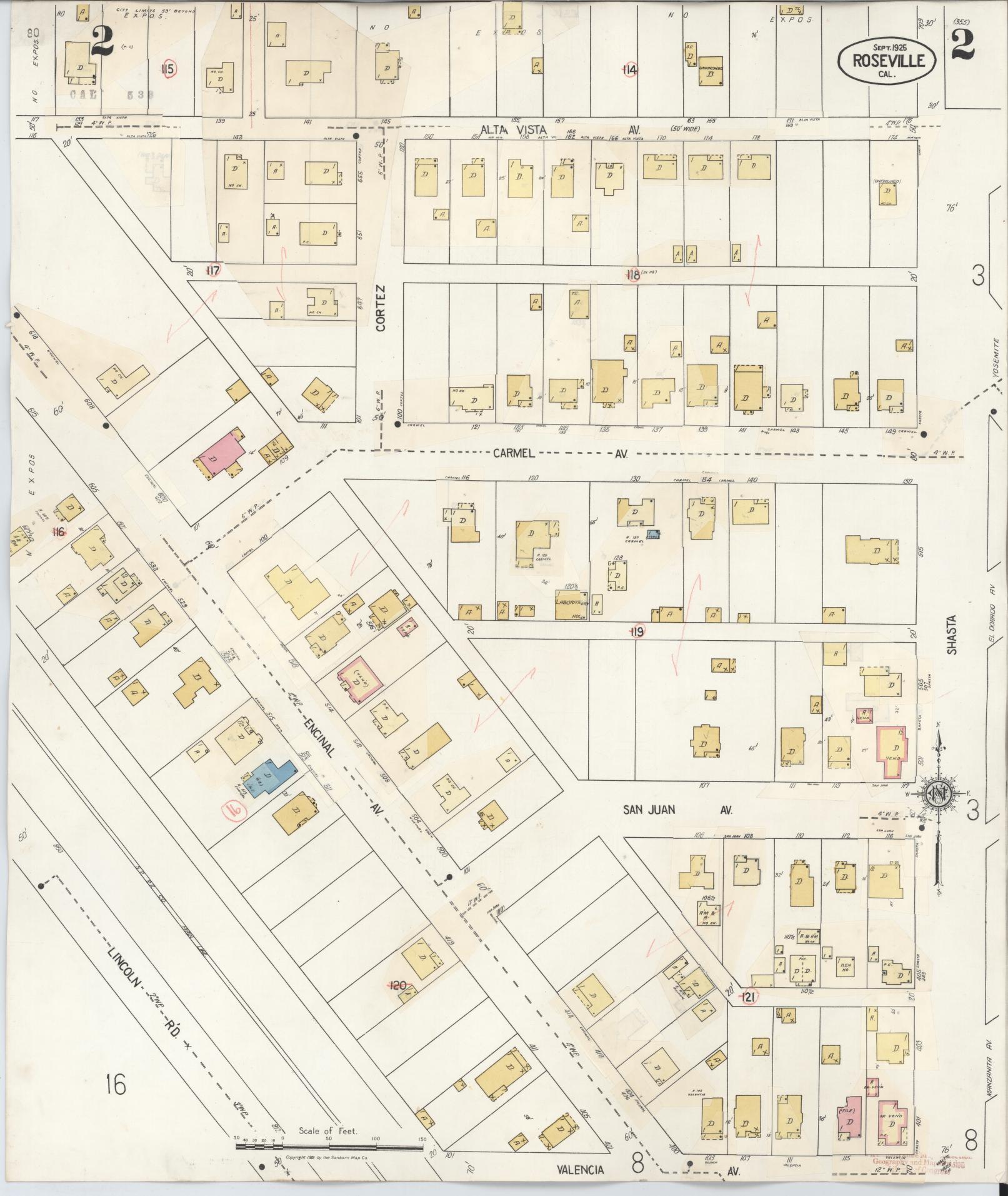 Sanborn Fire Insurance Map from Roseville, Placer County, California (1944), Sheet #0002 - Complete Map Set gallery image, historic Sanborn map, vintage wall art, California California
