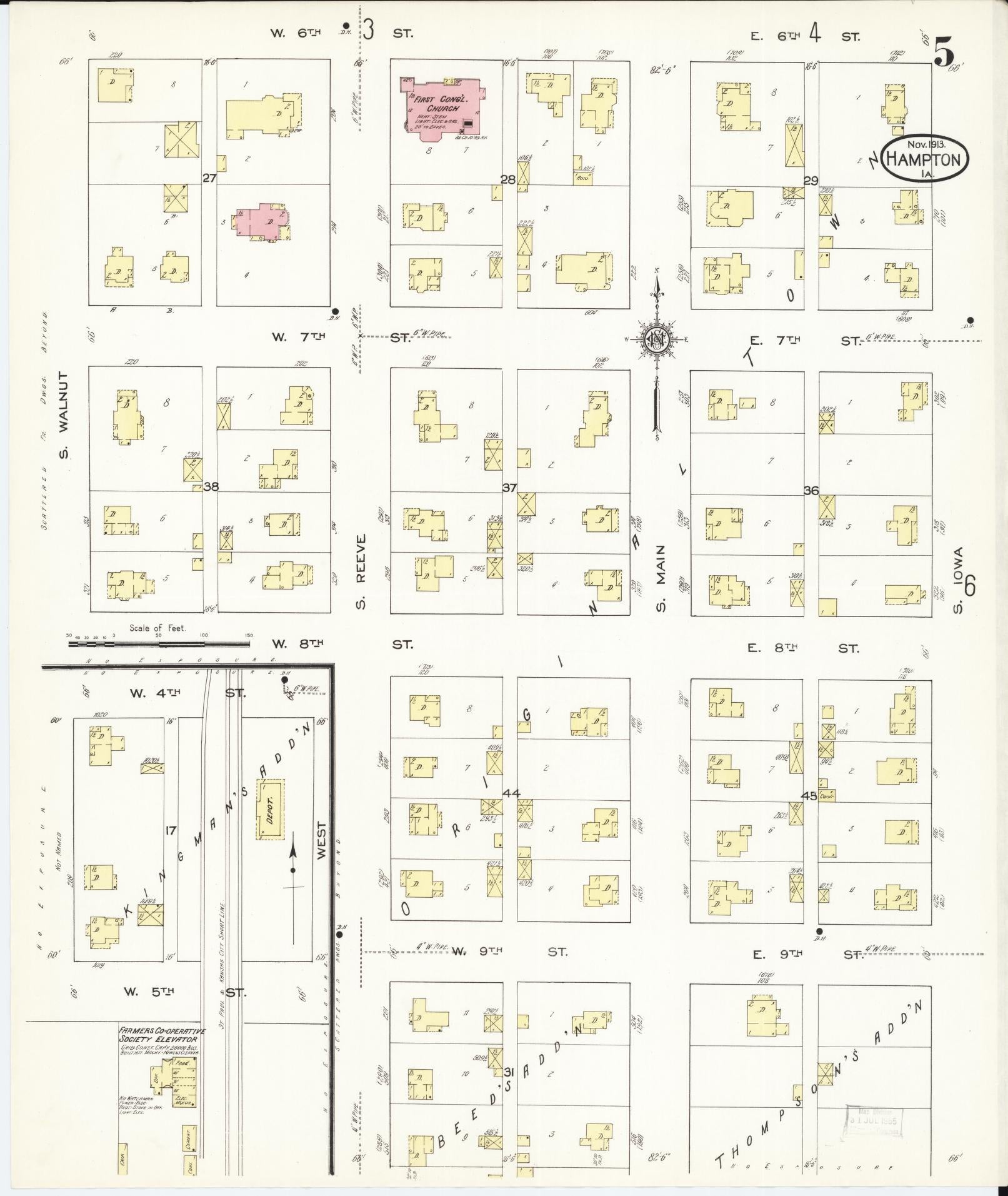 Sanborn Fire Insurance Map from Hampton, Franklin County, Iowa (1913), Sheet #0005 - Historic Sanborn Fire Insurance Map Print, vintage old map wall art