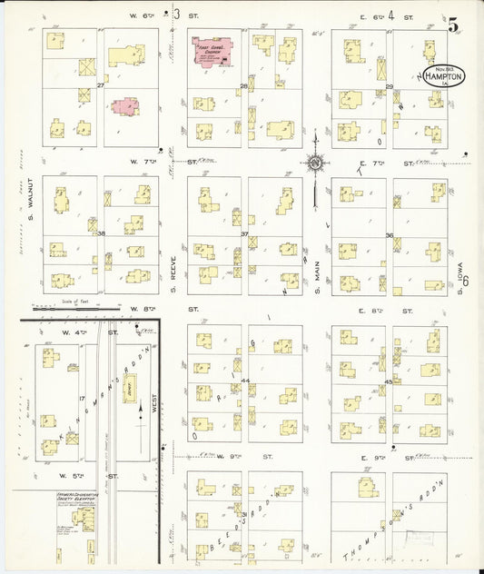 Sanborn Fire Insurance Map from Hampton, Franklin County, Iowa (1913), Sheet #0005 - Historic Sanborn Fire Insurance Map Print, vintage old map wall art