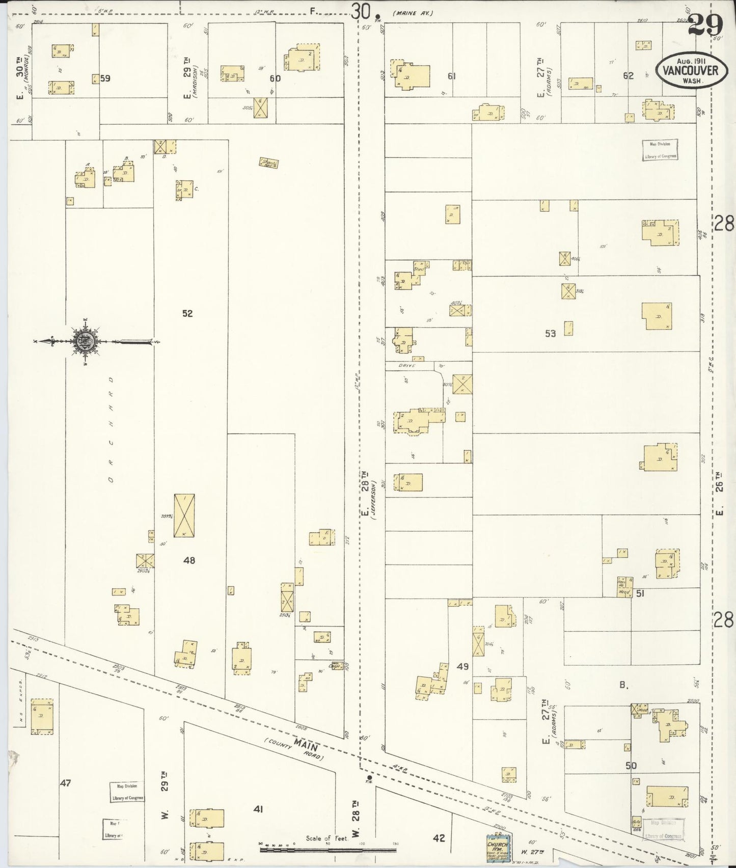 Sanborn Fire Insurance Map from Vancouver, Clark County, Washington (1911), Sheet #0029 - Complete Map Set gallery image, historic Sanborn map, vintage wall art, Washington Washington