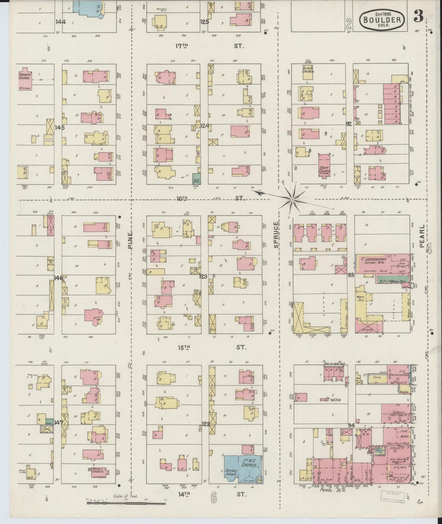 Sanborn Fire Insurance Map from Boulder, Boulder County, Colorado (1895), Sheet #0003 - Complete Map Set gallery image, historic Sanborn map, vintage wall art, Colorado Colorado
