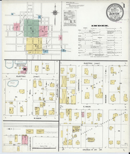 Sanborn Fire Insurance Map from Benton, Franklin County, Illinois (1910), Sheet #0001 - Complete Map Set gallery image, historic Sanborn map, vintage wall art, Illinois Illinois