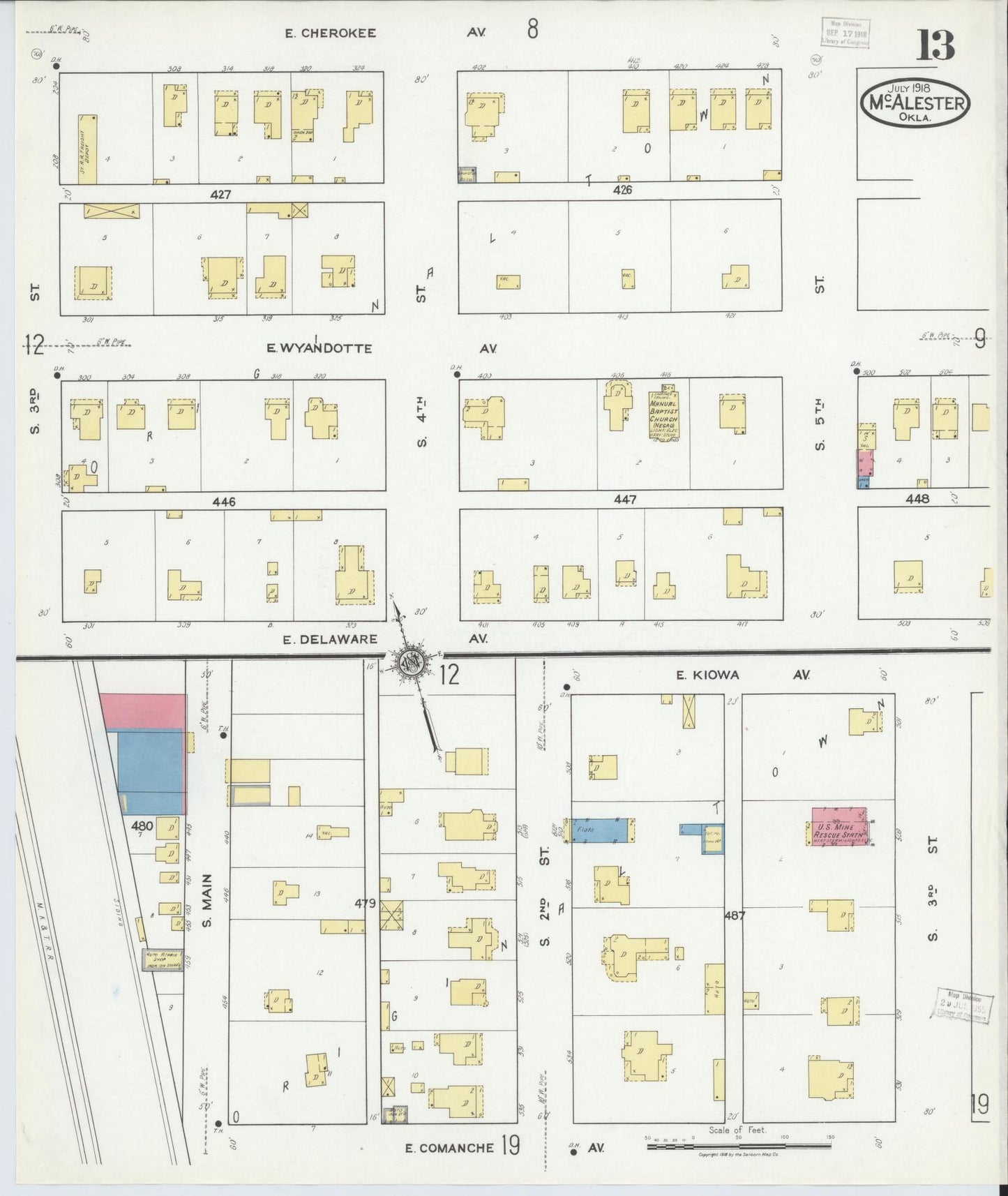 Sanborn Fire Insurance Map from McAlester, Pittsburg County, Oklahoma (1918), Sheet #0013 - Complete Map Set gallery image, historic Sanborn map, vintage wall art, Oklahoma Oklahoma