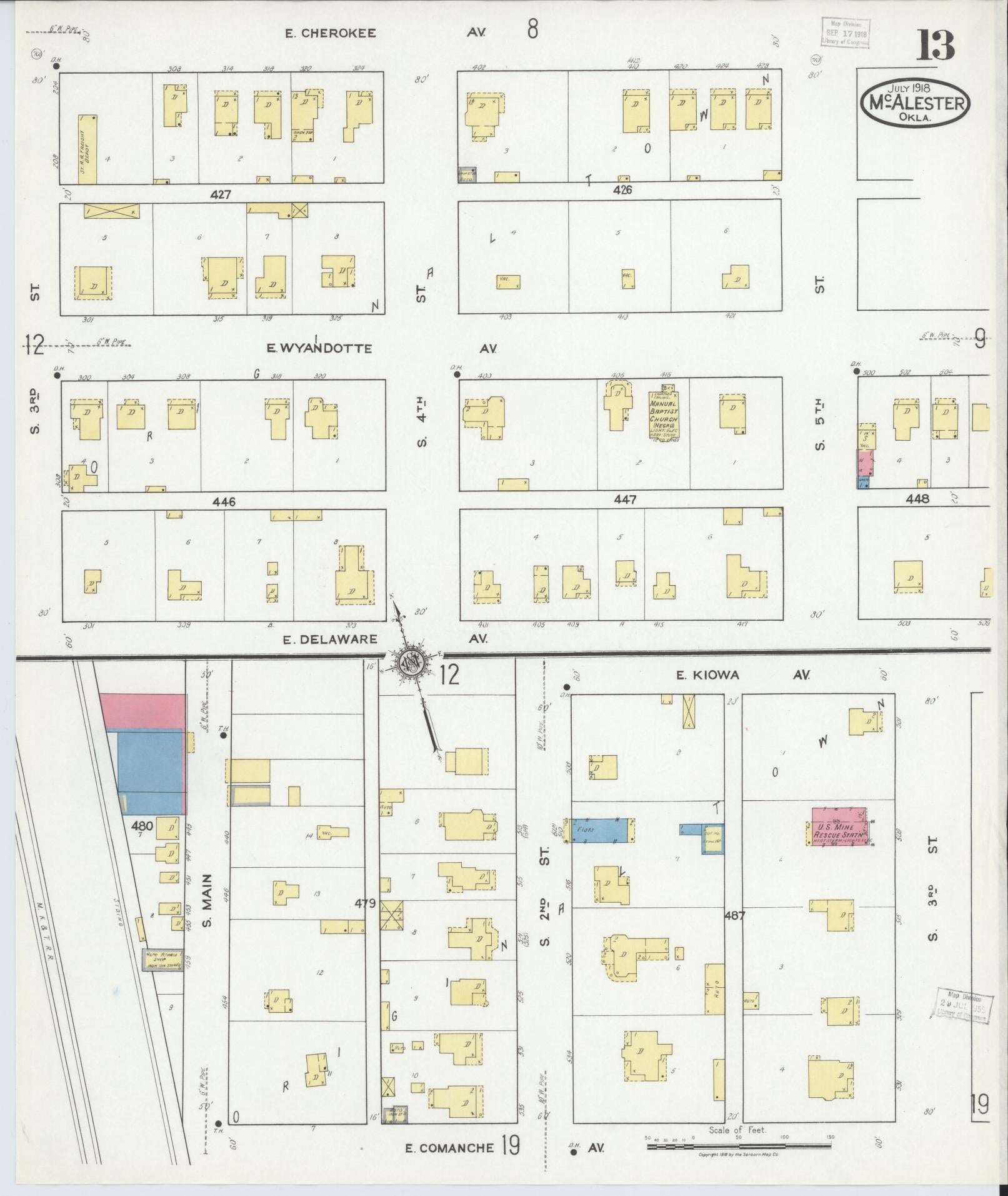 Sanborn Fire Insurance Map from McAlester, Pittsburg County, Oklahoma (1918), Sheet #0013 - Complete Map Set gallery image, historic Sanborn map, vintage wall art, Oklahoma Oklahoma