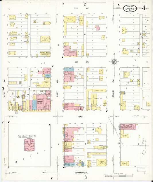 Sanborn Fire Insurance Map from Lyons, Rice County, Kansas (1912), Sheet #0004 - Historic Sanborn Fire Insurance Map Print, vintage old map wall art, antique decor, genealogy gift, Kansas Kansas map