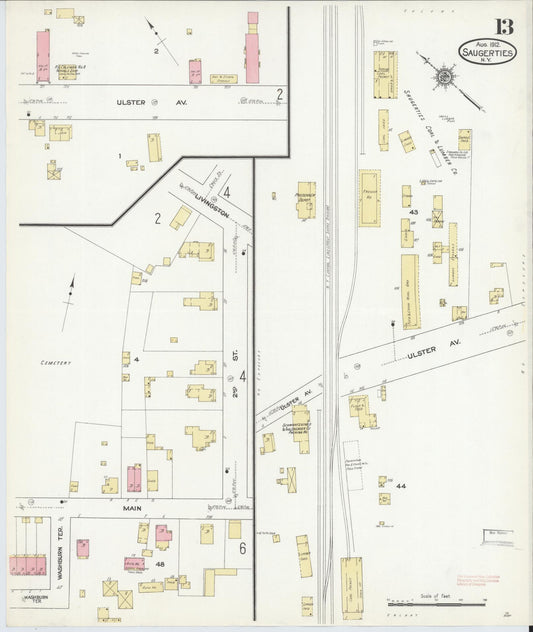 Sanborn Fire Insurance Map from Saugerties, Ulster County, New York (1912), Sheet #0013 - Historic Sanborn Fire Insurance Map Print, vintage old map wall art, antique decor, genealogy gift, New York New York map