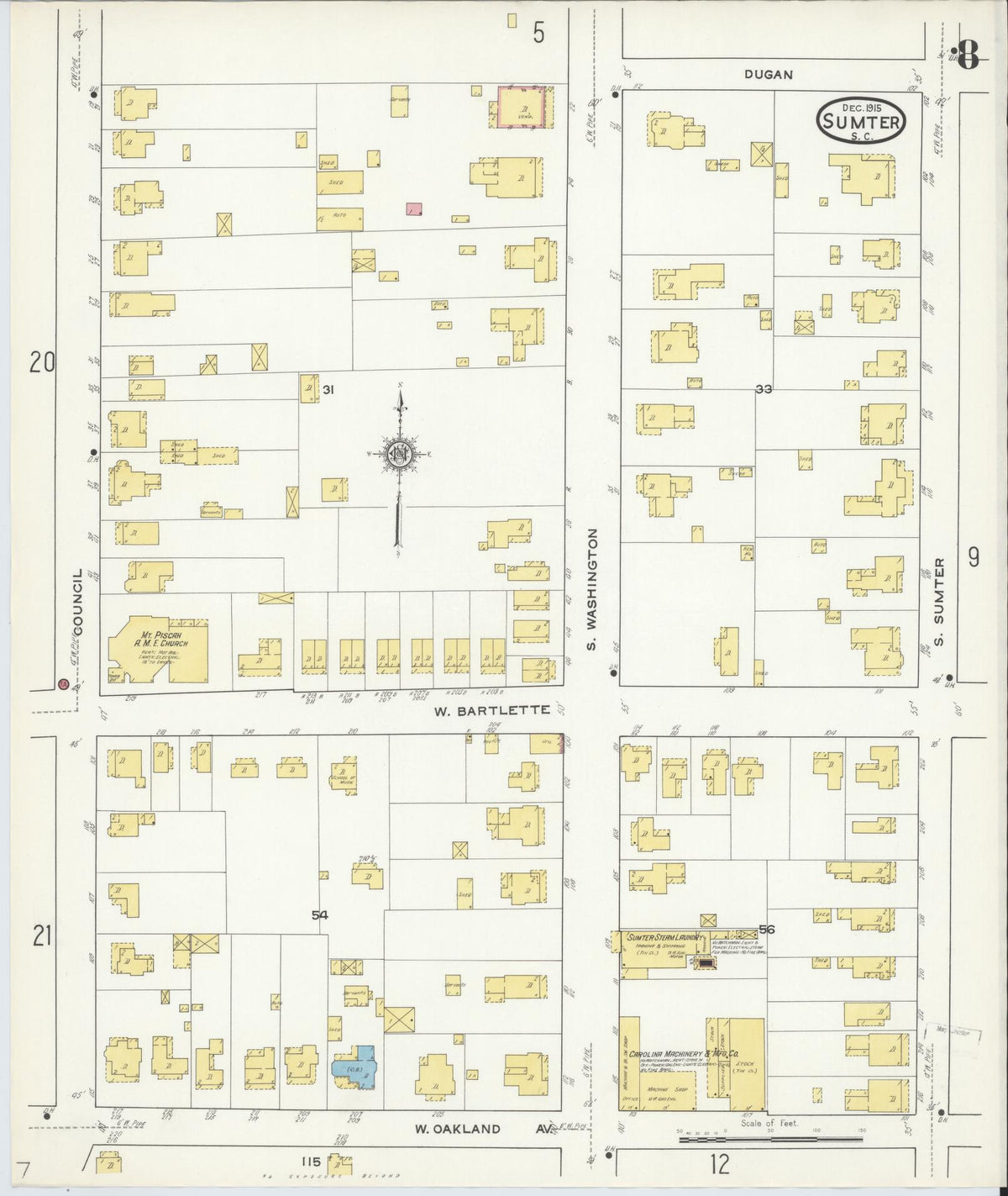 Sanborn Fire Insurance Map from Sumter, Sumter County, South Carolina (1915), Sheet #0008 - Complete Map Set gallery image, historic Sanborn map, vintage wall art, South Carolina South Carolina