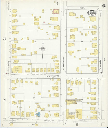 Sanborn Fire Insurance Map from Sumter, Sumter County, South Carolina (1915), Sheet #0008 - Complete Map Set gallery image, historic Sanborn map, vintage wall art, South Carolina South Carolina