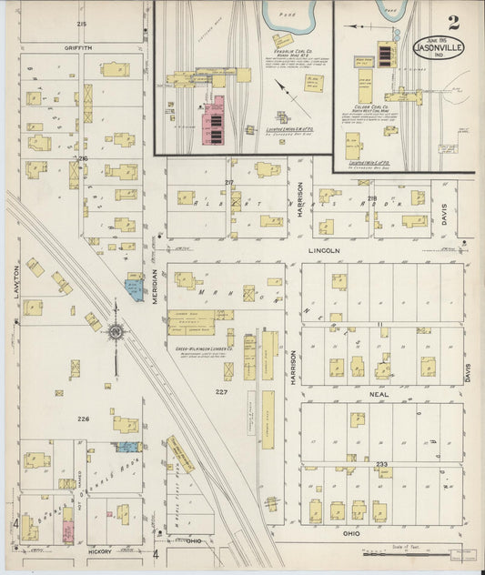 Sanborn Fire Insurance Map from Jasonville, Greene County, Indiana (1915), Sheet #0002 - Historic Sanborn Fire Insurance Map Print, vintage old map wall art, antique decor, genealogy gift, Indiana Indiana map