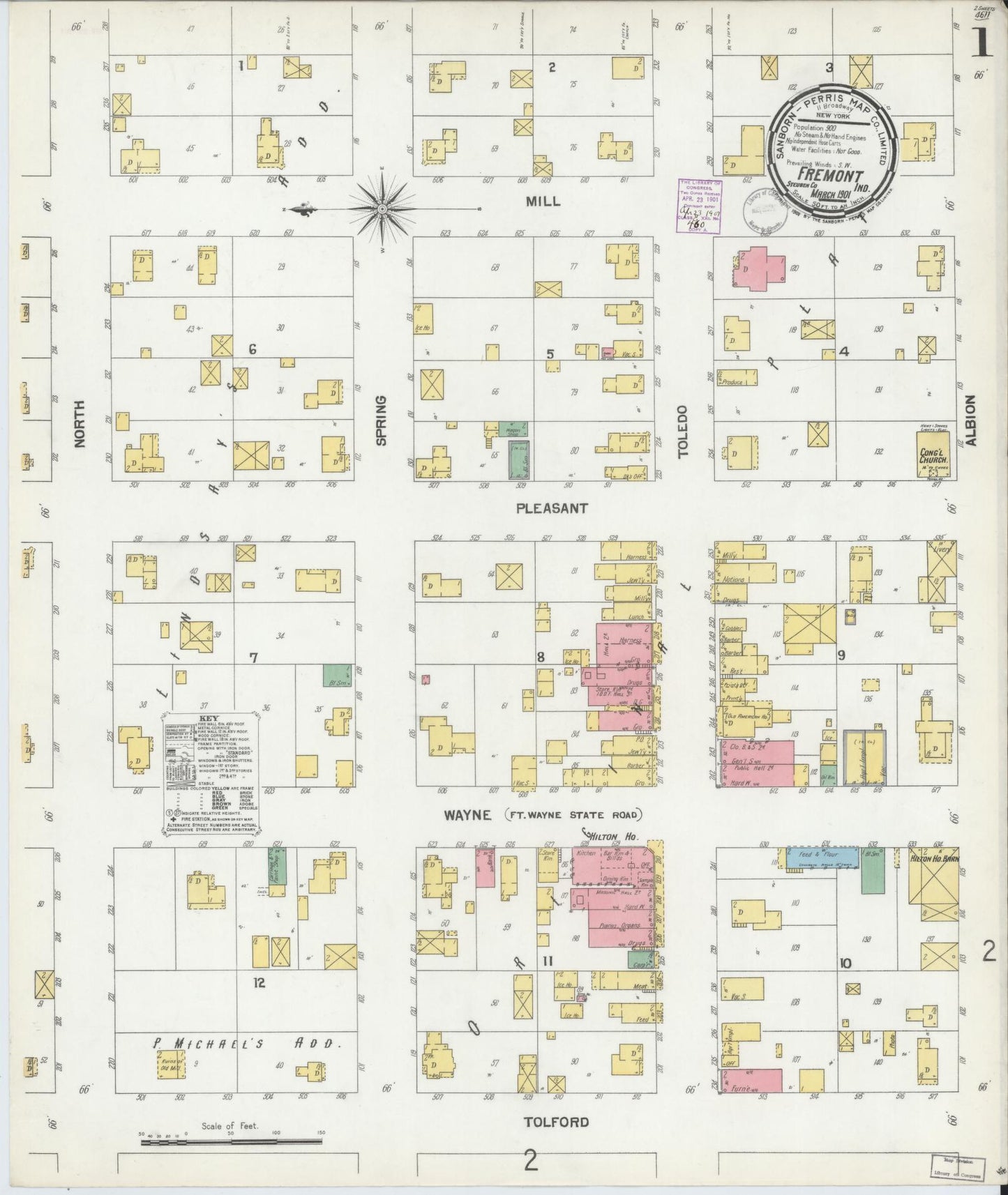 Sanborn Fire Insurance Map from Fremont, Steuben County, Indiana (1901), Sheet #0001 - Complete Map Set gallery image, historic Sanborn map, vintage wall art, Indiana Indiana