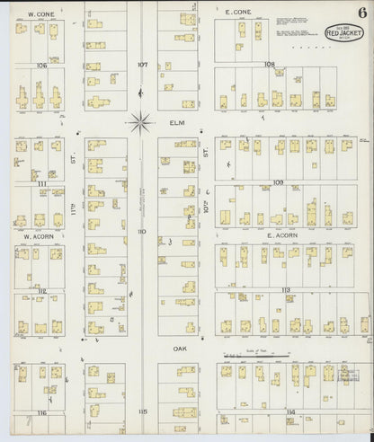 Sanborn Fire Insurance Map from Red Jacket, Houghton County, Michigan (1893), Sheet #0006 - Historic Sanborn Fire Insurance Map Print, vintage old map wall art, antique decor, genealogy gift, Michigan Michigan map