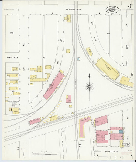 Sanborn Fire Insurance Map from Gulfport, Harrison County, Mississippi (1907), Sheet #0004 - Historic Sanborn Fire Insurance Map Print, vintage old map wall art, antique decor, genealogy gift, Mississippi Mississippi map