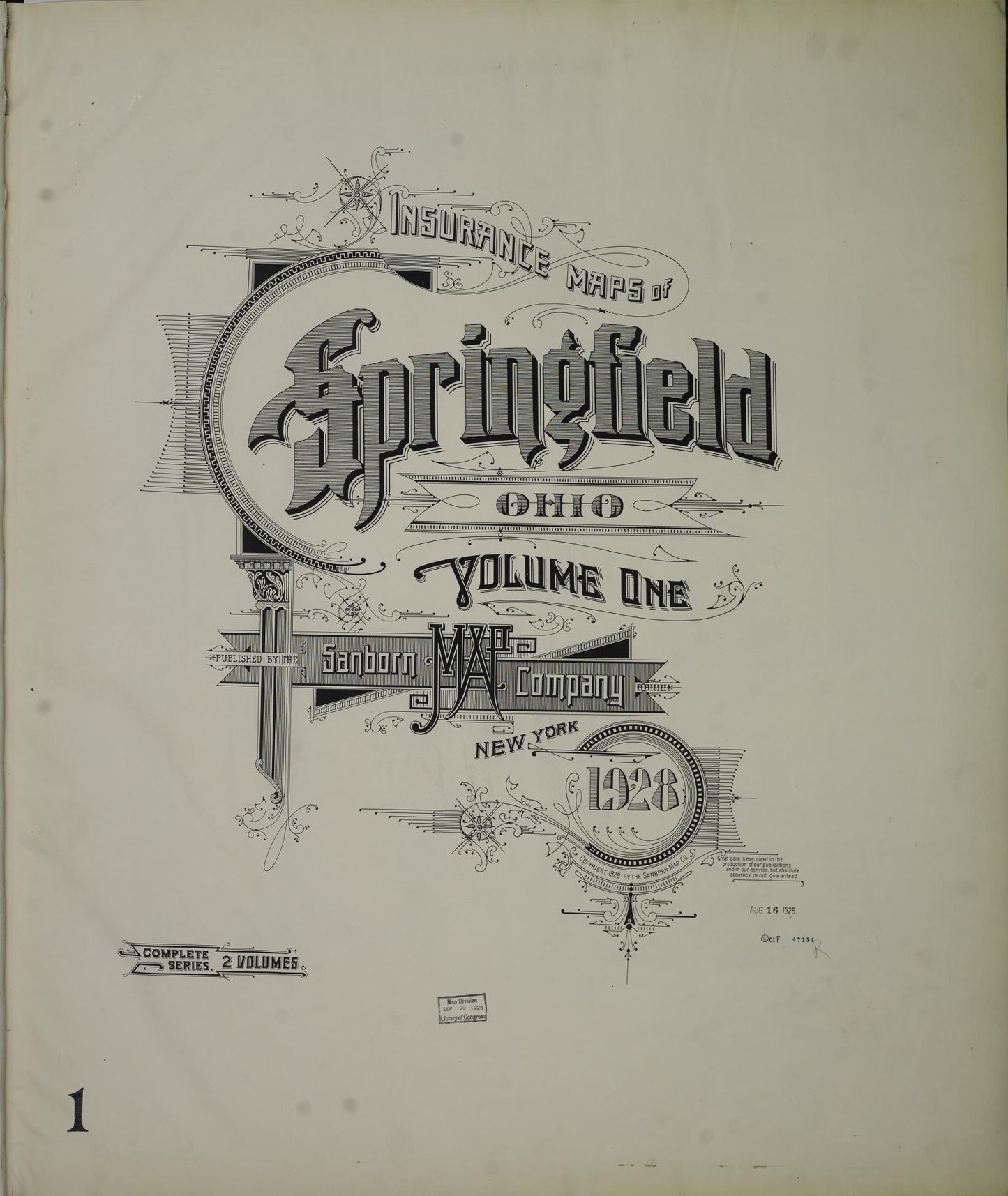 Sanborn Fire Insurance Map from Springfield, Clark County, Ohio (1928), Sheet #0001 - Historic Sanborn Fire Insurance Map Print, vintage old map wall art, antique decor, genealogy gift, Ohio Ohio map