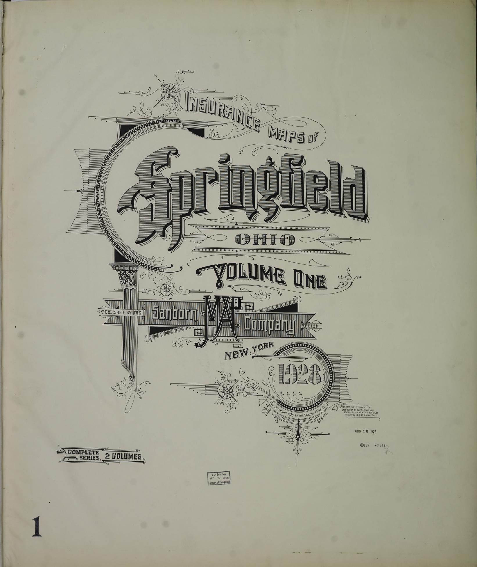 Sanborn Fire Insurance Map from Springfield, Clark County, Ohio (1928), Sheet #0001 - Historic Sanborn Fire Insurance Map Print, vintage old map wall art, antique decor, genealogy gift, Ohio Ohio map