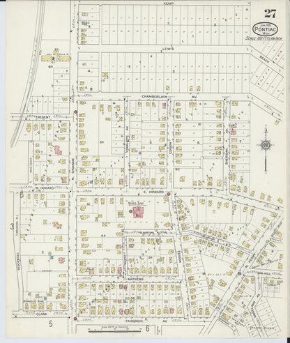 Sanborn Fire Insurance Map from Pontiac, Oakland County, Michigan (1915), Sheet #0027 - Complete Map Set gallery image, historic Sanborn map, vintage wall art, Michigan Michigan