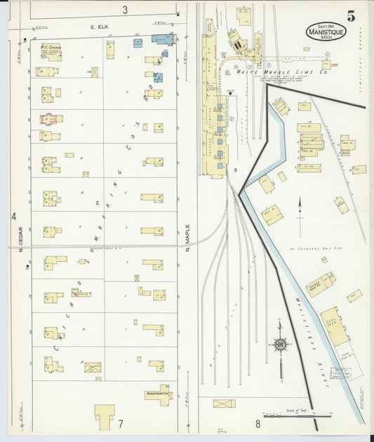 Sanborn Fire Insurance Map from Manistique, Schoolcraft County, Michigan (1914), Sheet #0005 - Historic Sanborn Fire Insurance Map Print, vintage old map wall art, antique decor, genealogy gift, Michigan Michigan map