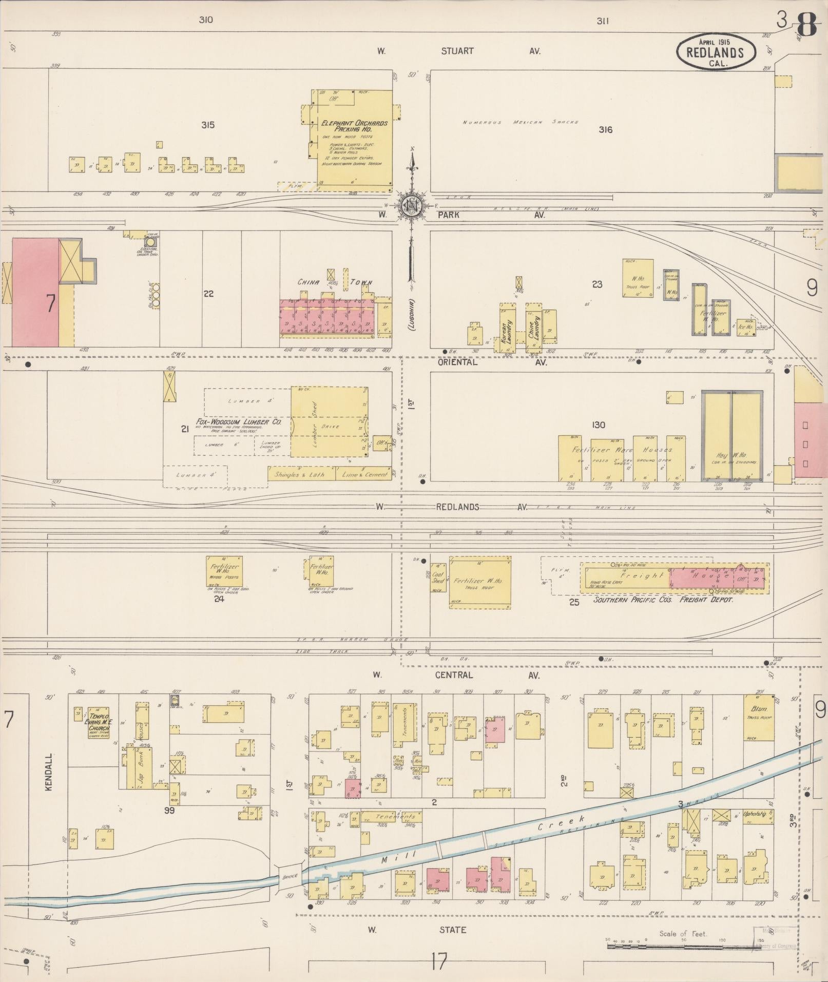 Sanborn Fire Insurance Map from Redlands, San Bernardino County, California (1915), Sheet #0008 - Complete Map Set gallery image, historic Sanborn map, vintage wall art, California California