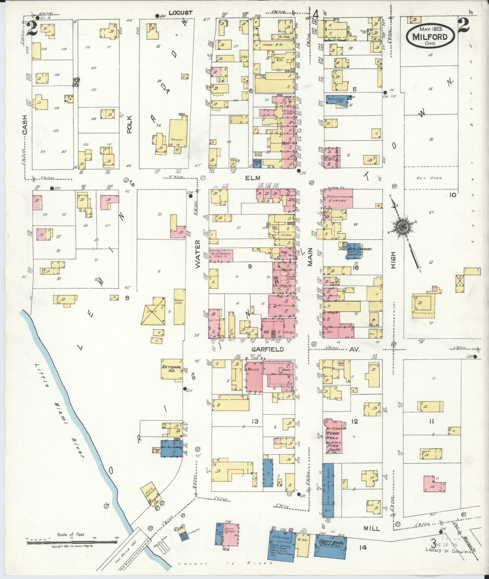 Sanborn Fire Insurance Map from Milford, Clermont And Hamilton County, Ohio (1925), Sheet #0002 - Historic Sanborn Fire Insurance Map Print, vintage old map wall art, antique decor, genealogy gift, Ohio Ohio map