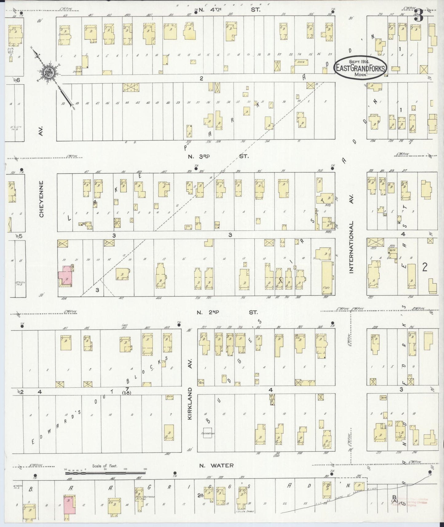 Sanborn Fire Insurance Map from East Grand Forks, Polk County, Minnesota (1914), Sheet #0003 - Historic Sanborn Fire Insurance Map Print, vintage old map wall art, antique decor, genealogy gift, Minnesota Minnesota map