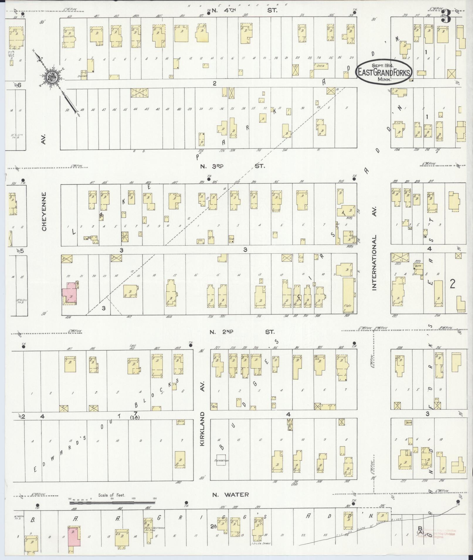 Sanborn Fire Insurance Map from East Grand Forks, Polk County, Minnesota (1914), Sheet #0003 - Historic Sanborn Fire Insurance Map Print, vintage old map wall art, antique decor, genealogy gift, Minnesota Minnesota map