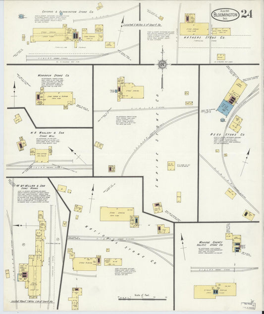 Sanborn Fire Insurance Map from Bloomington, Monroe County, Indiana (1913), Sheet #0024 - Historic Sanborn Fire Insurance Map Print, vintage old map wall art, antique decor, genealogy gift, Indiana Indiana map