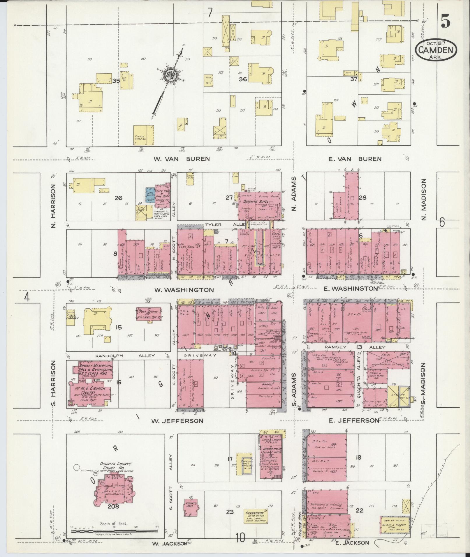 Sanborn Fire Insurance Map from Camden, Ouachita County, Arkansas (1917), Sheet #0005 - Complete Map Set gallery image, historic Sanborn map, vintage wall art, Arkansas Arkansas