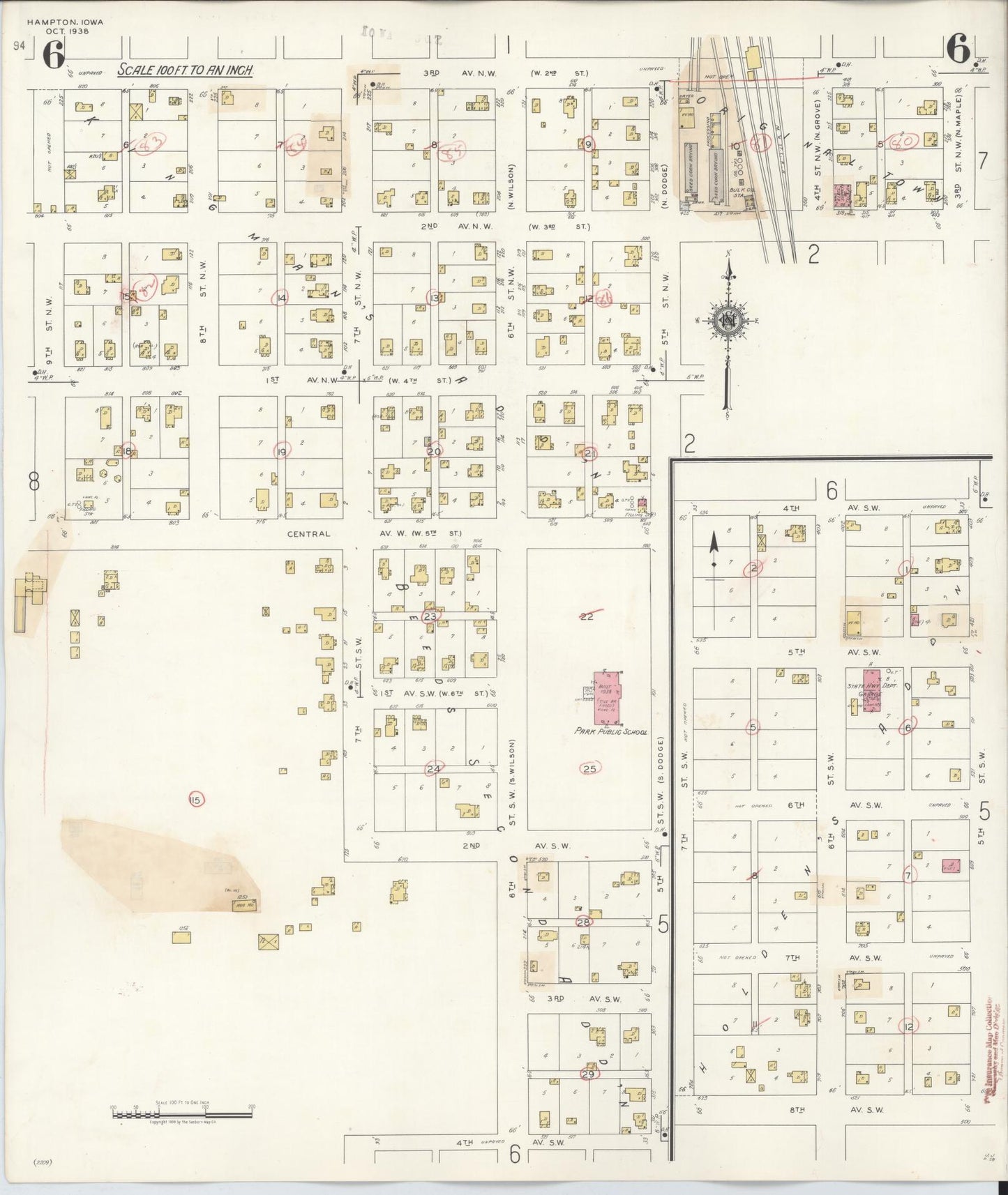 Sanborn Fire Insurance Map from Hampton, Franklin County, Iowa (1944), Sheet #0006 - Historic Sanborn Fire Insurance Map Print, vintage old map wall art