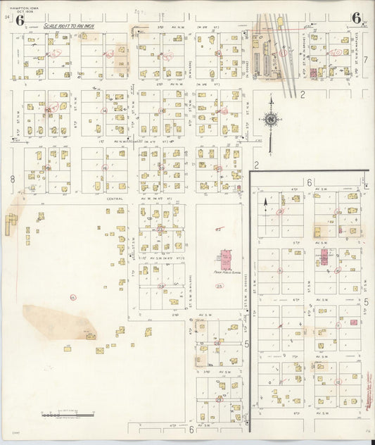 Sanborn Fire Insurance Map from Hampton, Franklin County, Iowa (1944), Sheet #0006 - Historic Sanborn Fire Insurance Map Print, vintage old map wall art