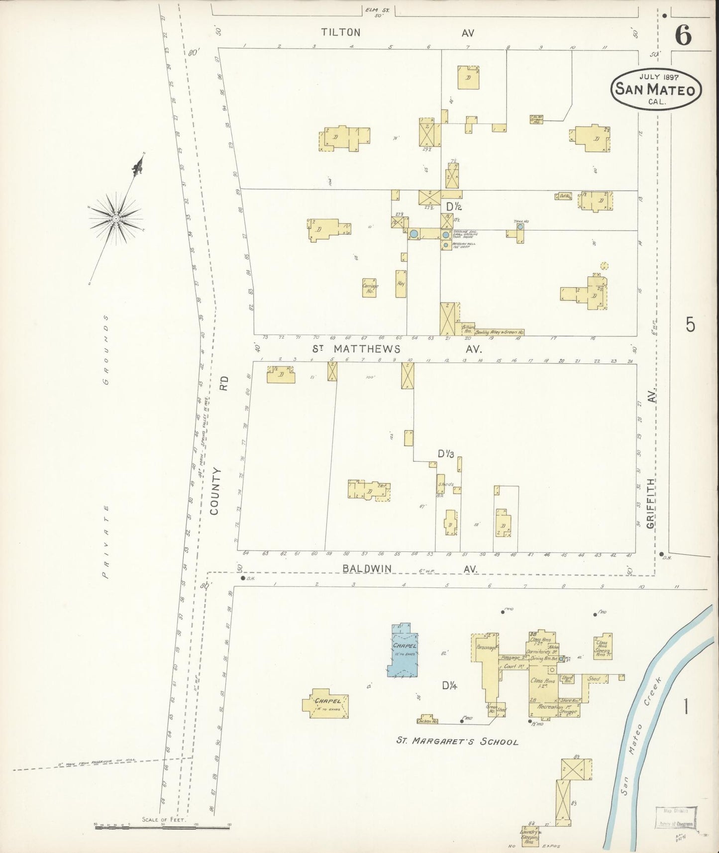 Sanborn Fire Insurance Map from San Mateo, San Mateo County, California (1897), Sheet #0006 - Complete Map Set gallery image, historic Sanborn map, vintage wall art, California California
