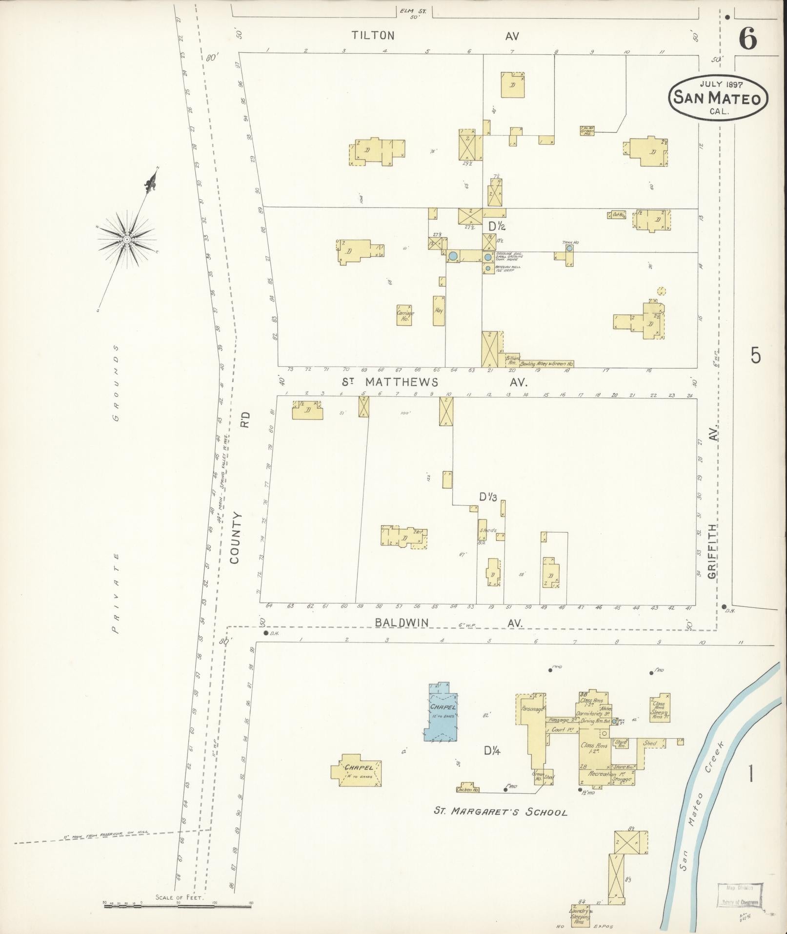 Sanborn Fire Insurance Map from San Mateo, San Mateo County, California (1897), Sheet #0006 - Complete Map Set gallery image, historic Sanborn map, vintage wall art, California California