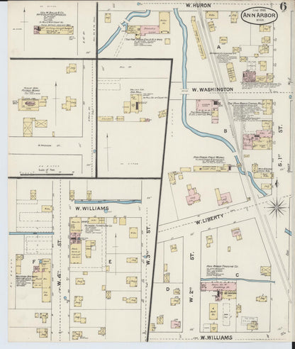 Sanborn Fire Insurance Map from Ann Arbor, Washtenaw County, Michigan (1888), Sheet #0006 - Historic Sanborn Fire Insurance Map Print, vintage old map wall art, antique decor, genealogy gift, Michigan Michigan map