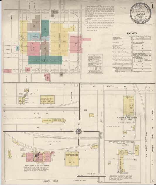Sanborn Fire Insurance Map from Mesa, Maricopa County, Arizona (1915), Sheet #0001 - Complete Map Set gallery image, historic Sanborn map, vintage wall art, Arizona Arizona
